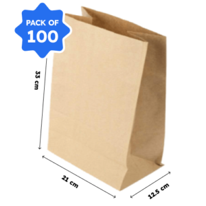 Kraft Paper Bag (SOS Pouch), 80 GSM (W:21 X G:12.5 X H:33 cm) (Pack of 100)
